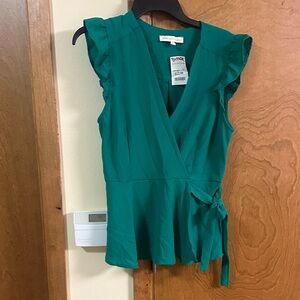 Green Ruffle Sleeve Wrap Top
